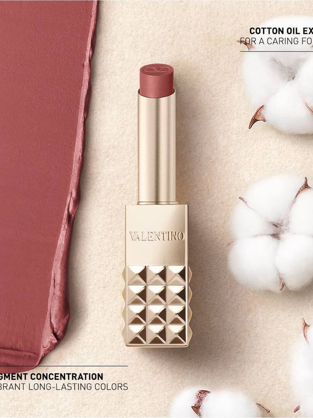 Valentino Matte Lipstick in Rose Nude with Studded Gold Case
